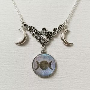 New Triple Moon Cabochon & Crescent Moons Necklace